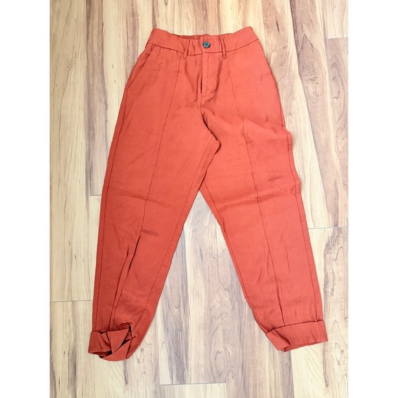 A New Day Womens Pants Size 4 Rust Brown Elastic Waist Cuffed Ankle Casual - Picture 2 of 3